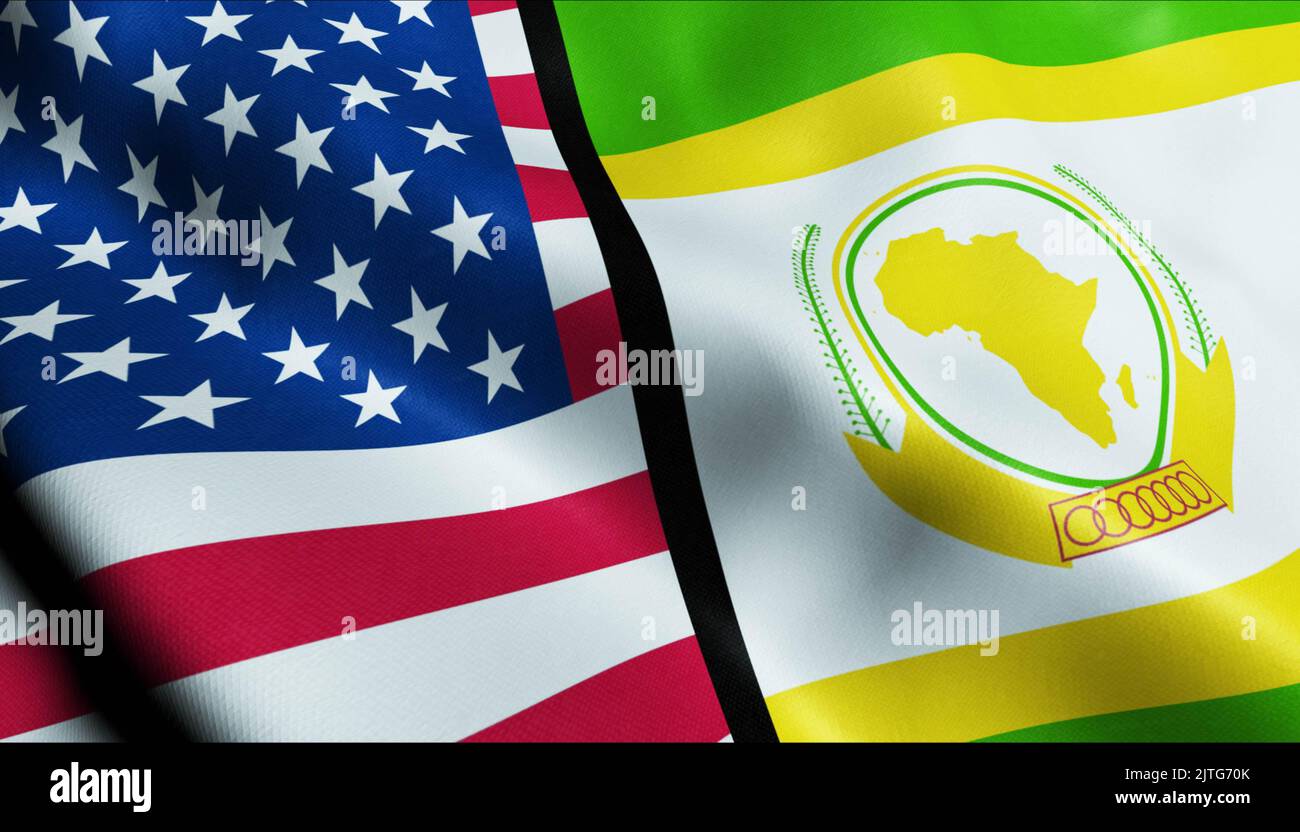 3D Waving United States of America and African Union Merged Flag ...