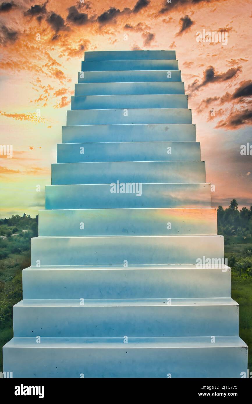Premium Photo  Long straight stairway to heaven in clouds against