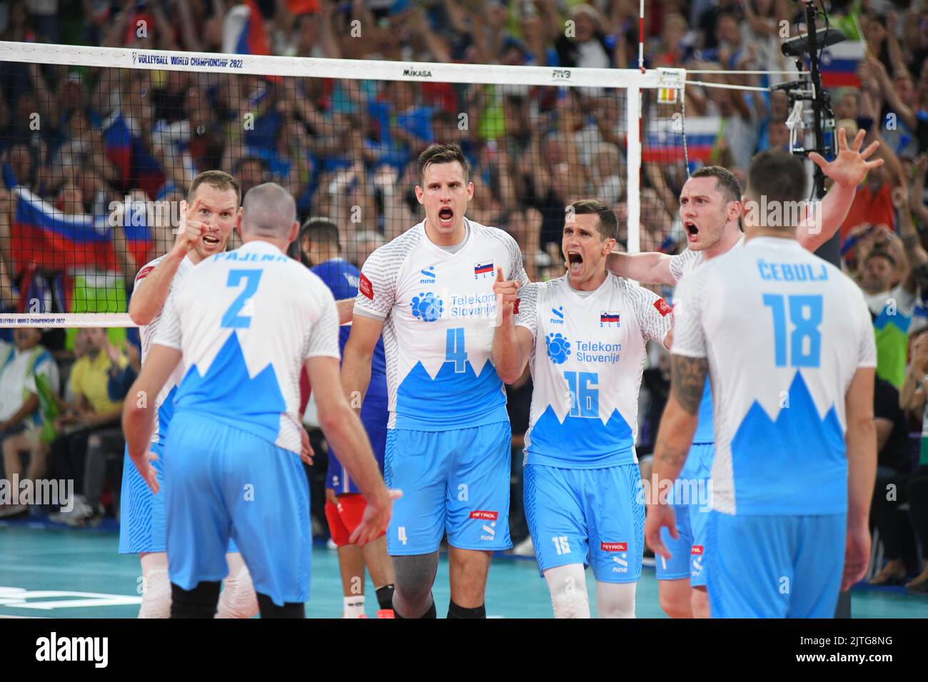 Slovenia national volleyball team celebrates in Stozice Arena Klemen Cebulj, Jan Kozamernik Slovenia national volleyball team celebrates in Stozice Arena Klemen Cebulj, Jan Kozamernik