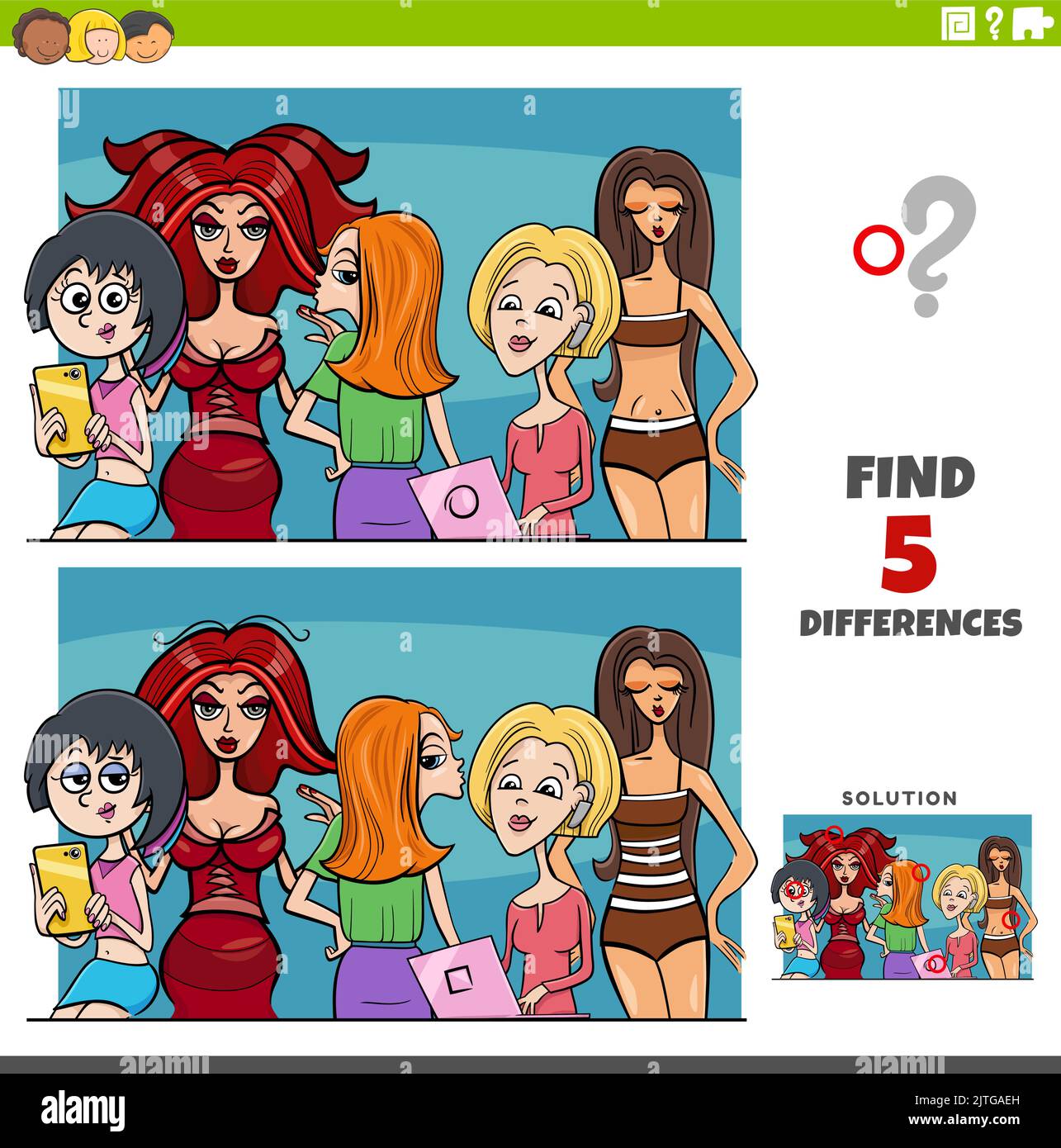 Cartoon illustration of finding the differences between pictures ...