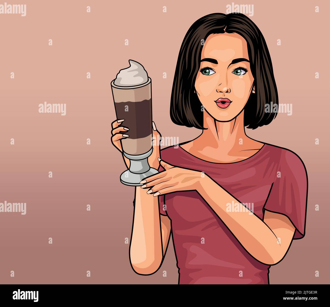 woman with iced coffee scene Stock Vector Image & Art