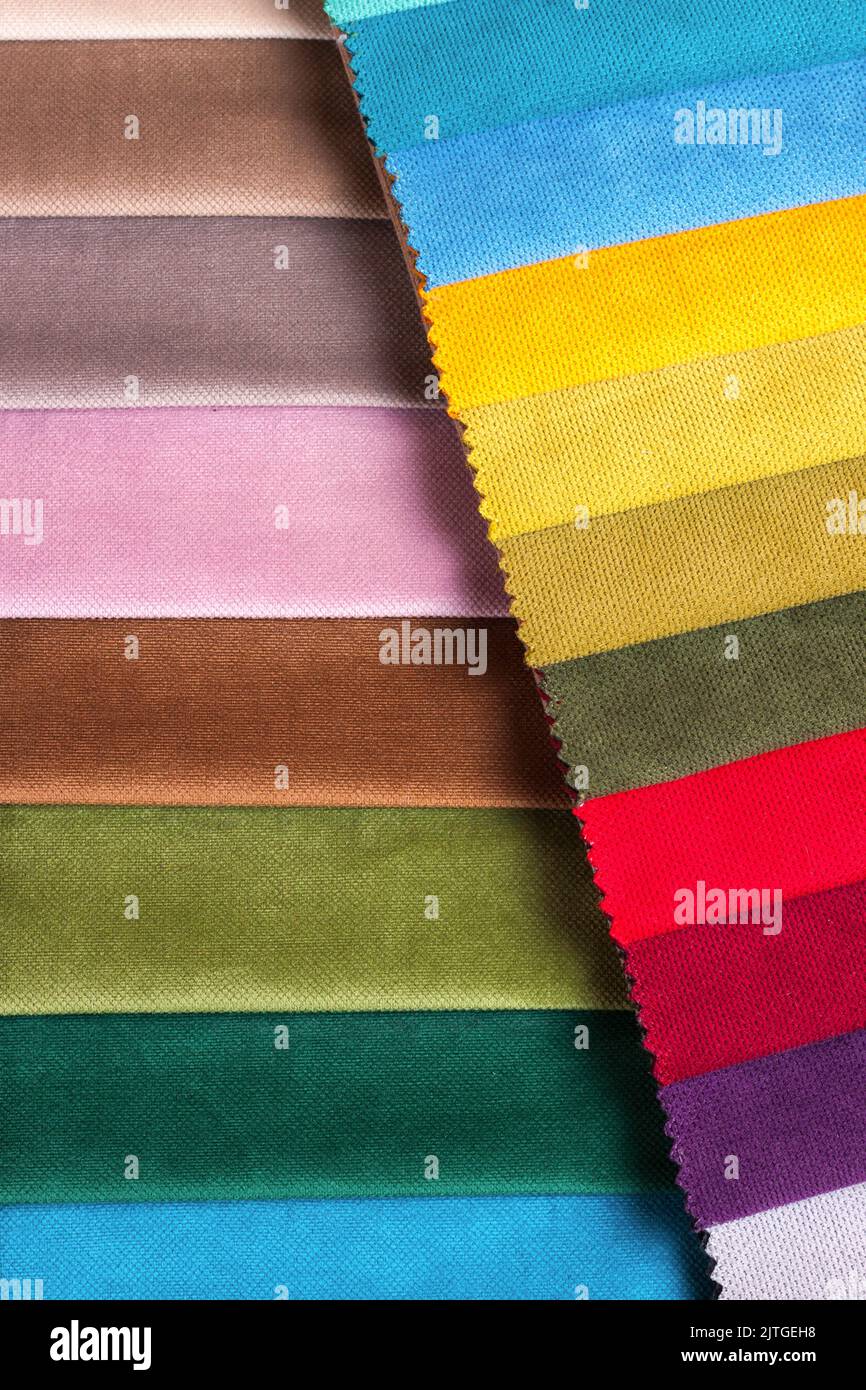 Color samples of the upholstery fabric in the assortment. Top view