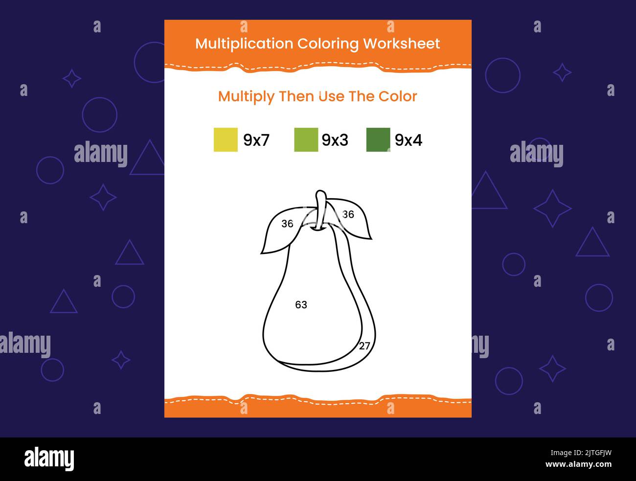 Multiplication Coloring worksheet with the image. Color by numbers math game Stock Vector