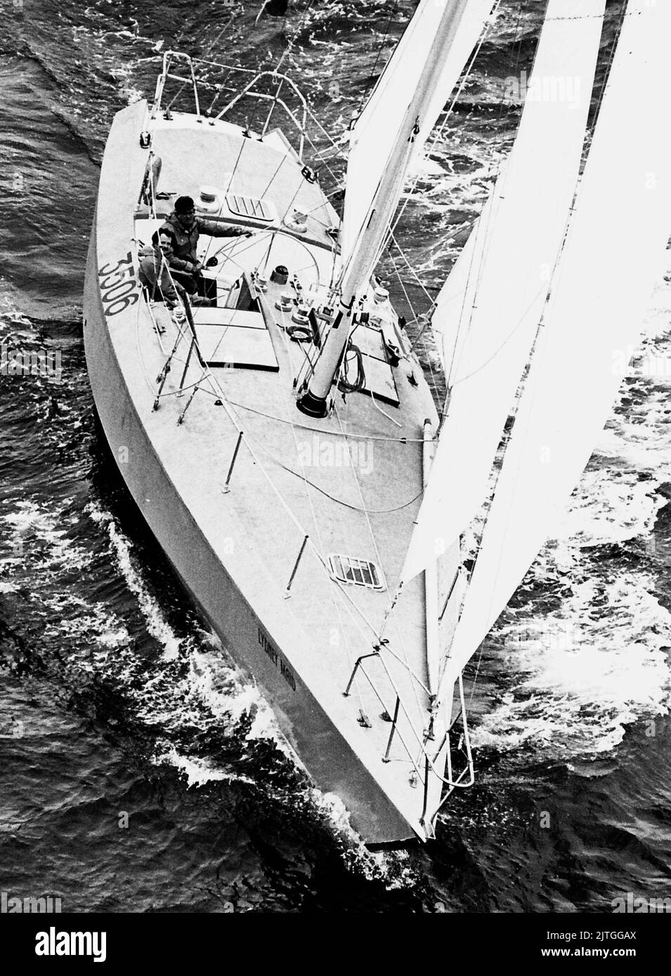 AJAXNETPHOTO. 1978. PLYMOUTH, ENGLAND. - HOME BUILT - ROUND BRITAIN RACE ENTRY LYDNEY MAID, 55FT HOME BUILT MONOHULL SKIPPERED BY HYWELL PRICE AND CREWED BY RICHARD LINNELL PICTURED AT START OF RACE IN PLYMOUTH SOUND. PHOTO:JONATHAN EASTLAND/AJAX REF:340 220105 7 Stock Photo