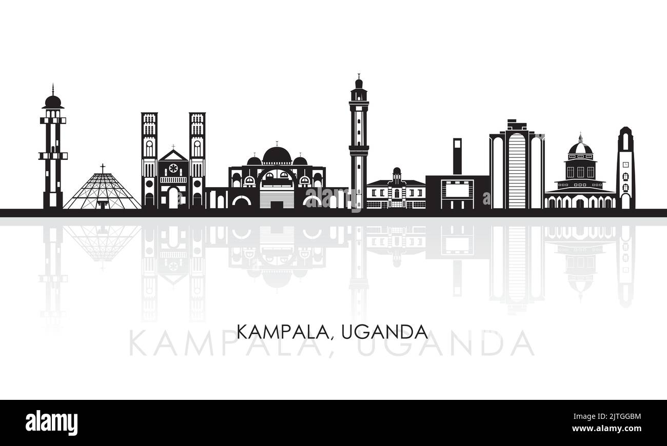 Silhouette Skyline panorama of city of Kampala, Uganda - vector illustration Stock Vector