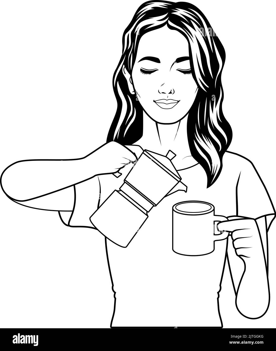 woman serving coffee drawn Stock Vector Image & Art Alamy