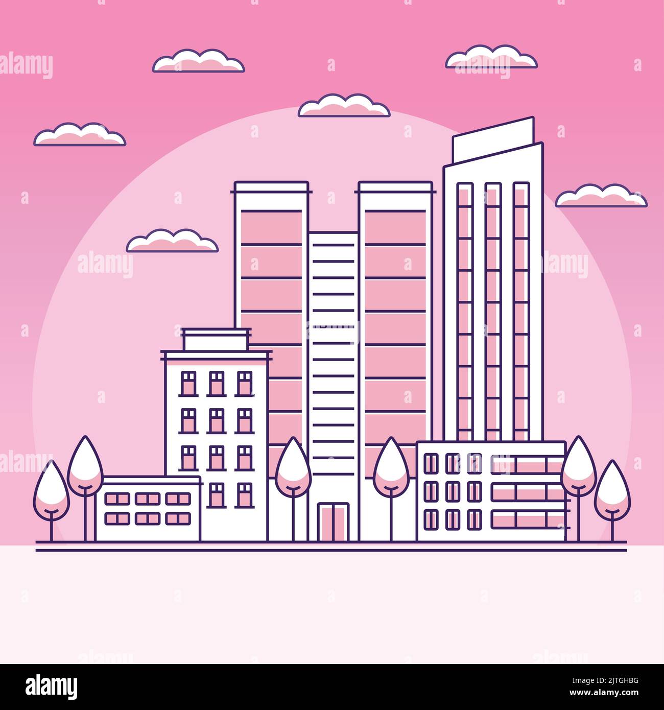 buildings city line pink scene Stock Vector Image & Art - Alamy