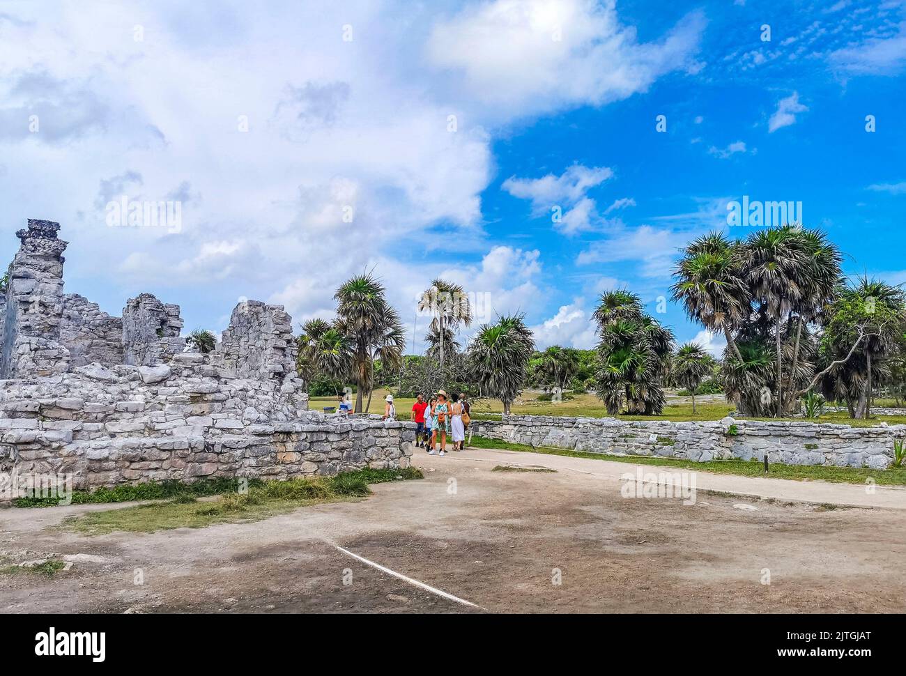 Tulum Mexico 23. July 2022 Ancient Tulum ruins Mayan site with temple
