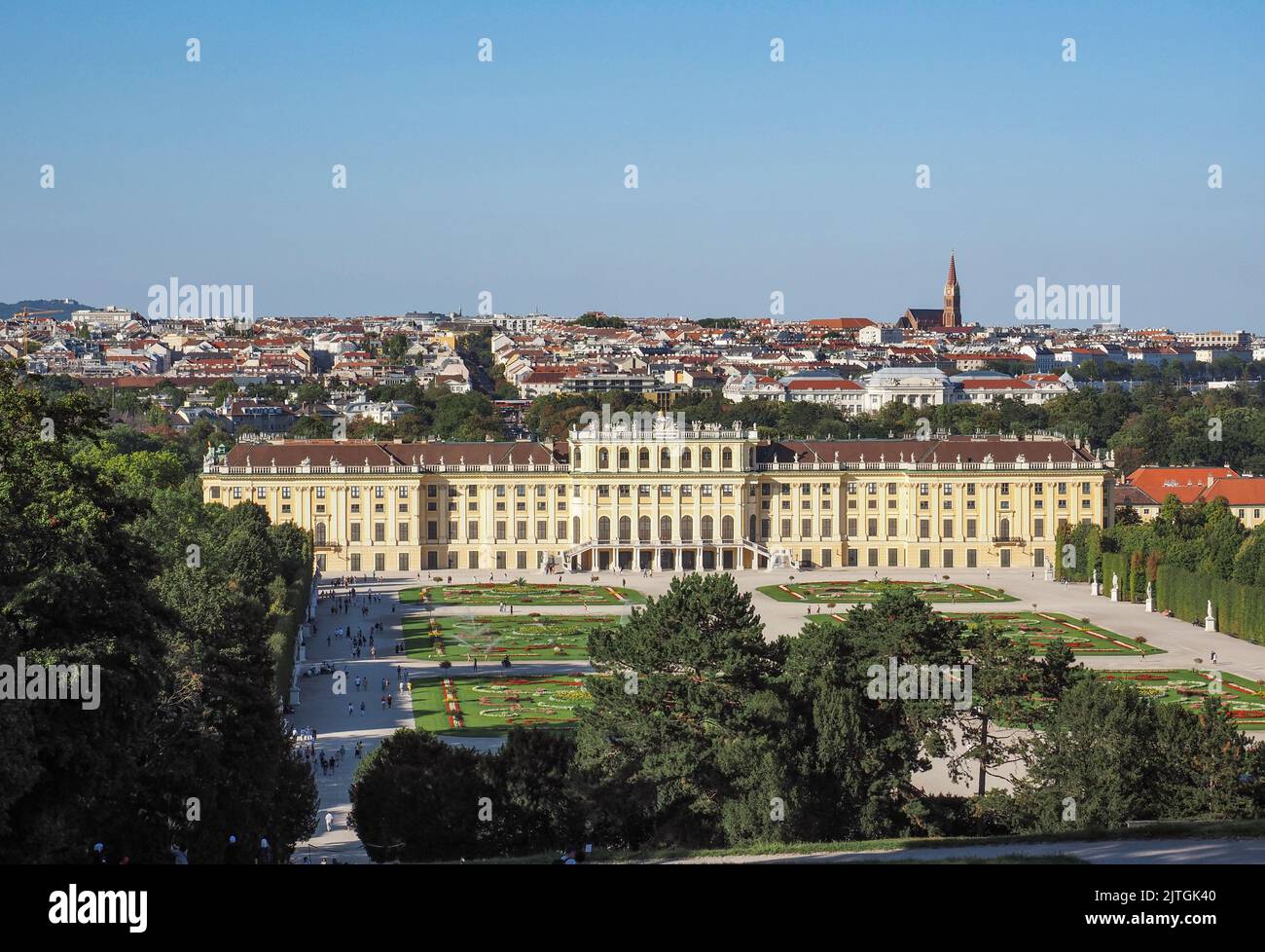 Schonbrunn Palace or Schloss Schonbrunn is the imperial summer residence in Vienna, Austria. Schonbrunn Palace is one of the main tourist attractions Stock Photo