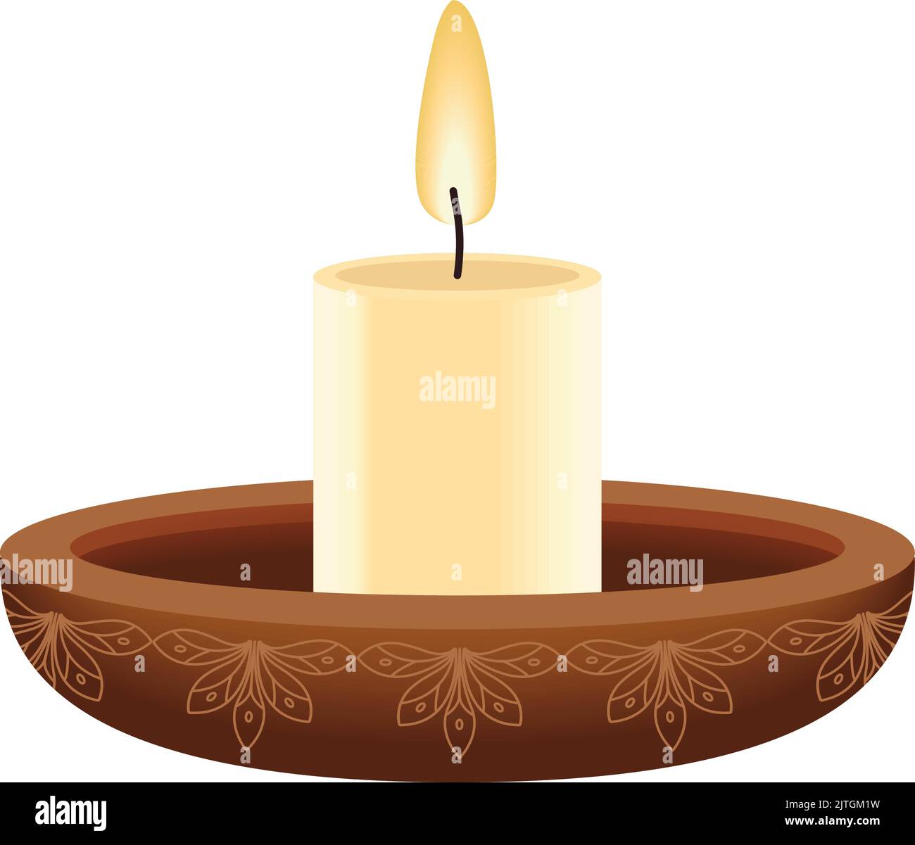 candle in wooden dish Stock Vector