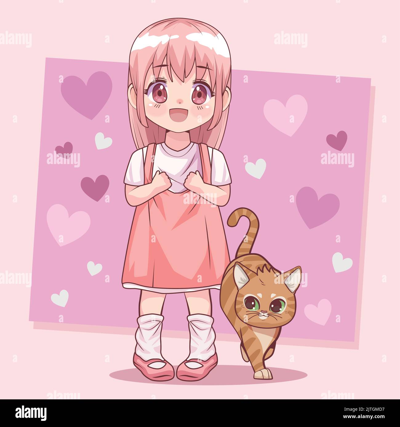 girl with cat anime style Stock Vector Image & Art Alamy