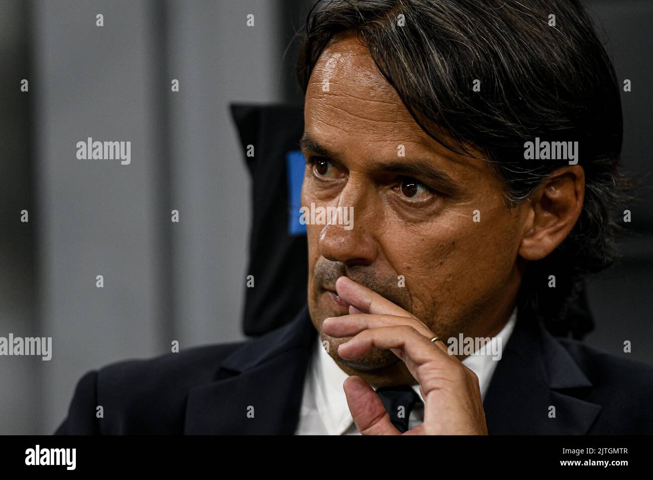Simone Inzaghi, head coach of FC Internazionale during the Italian Serie A football match FC Internazionale vs Cremonese at San Siro stadium in Milan, Italy on 30/08/22 Stock Photo