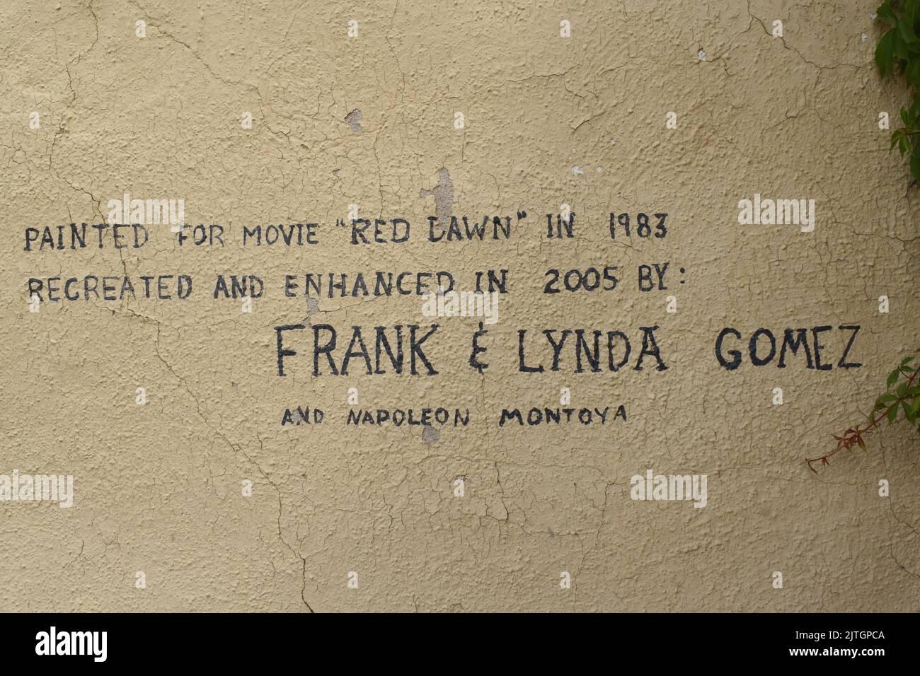 Sign for the mural in Red Dawn movie, Las Vegas, New Mexico USA Stock