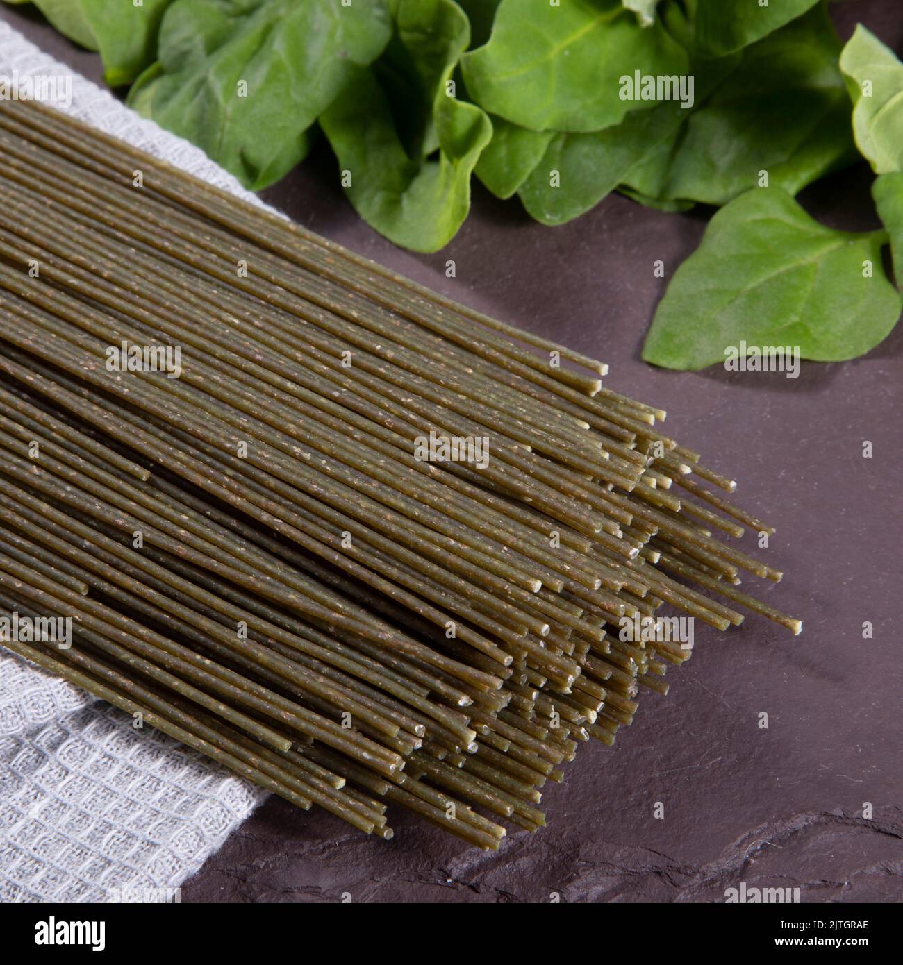 Vegetarian, vegan spinach noodles. Healthy food Stock Photo Alamy