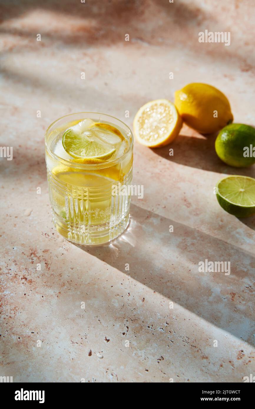 Lemon Lime Sparkling Water Drink in sunlight Stock Photo Alamy