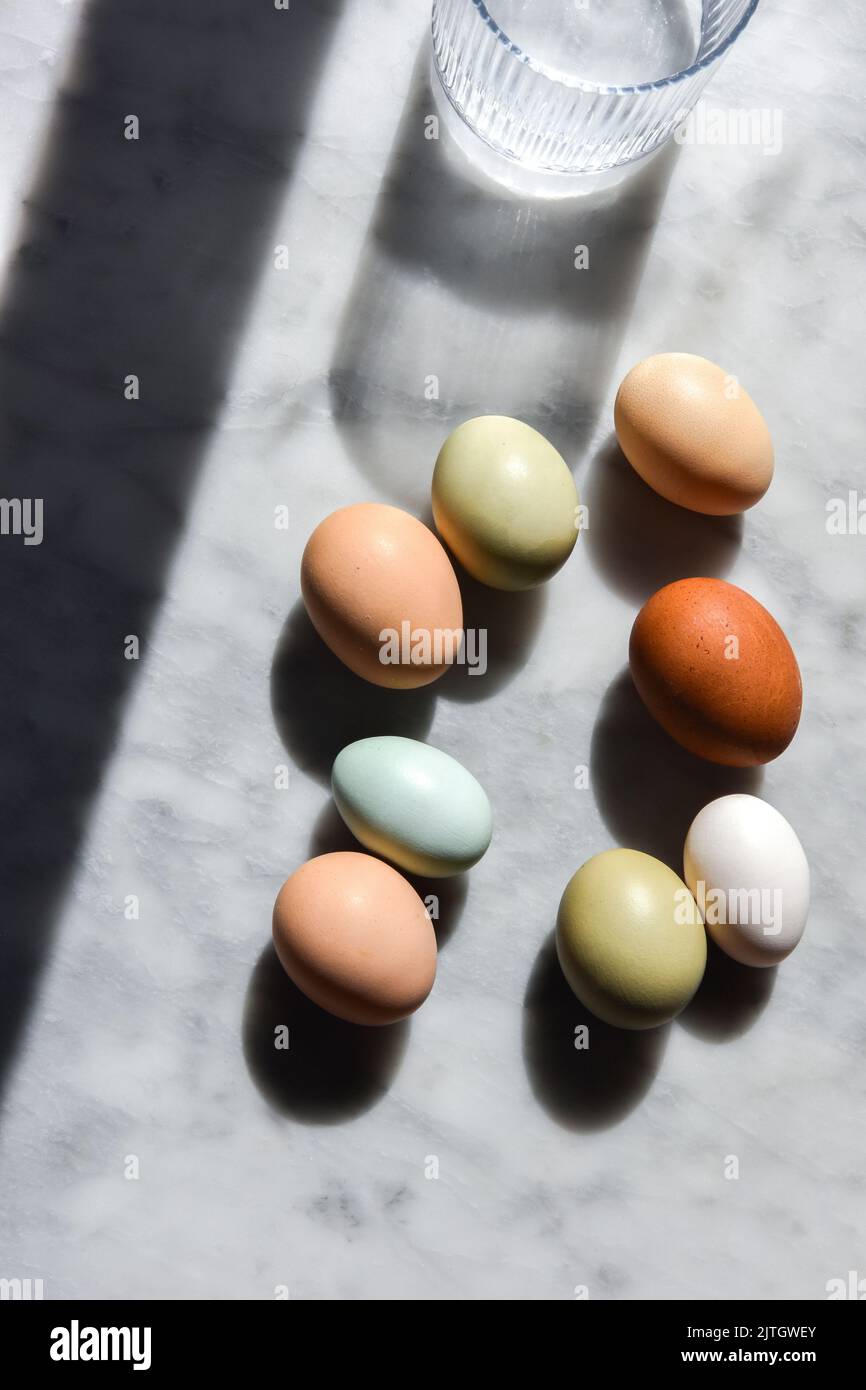 Heirloom Coloured Egg assortment on a marble background Stock Photo Alamy