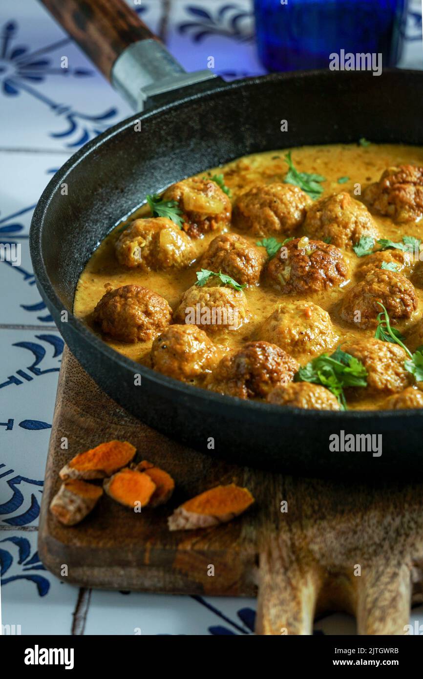 Thai Turkey Meatballs In Coconut Red Curry Sauce with ginger, garlic
