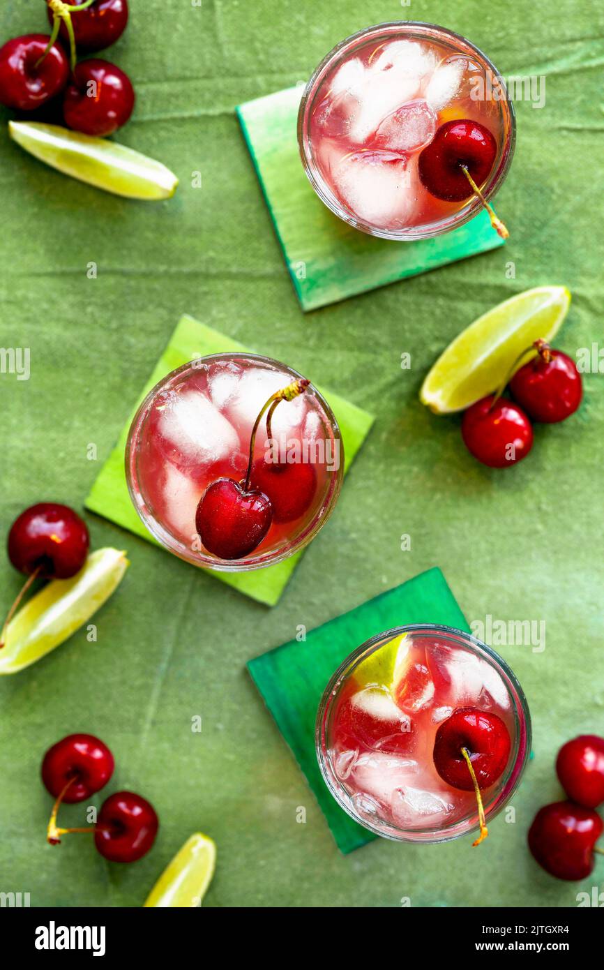 Bing Cherry Presbyterian cocktail drink Stock Photo