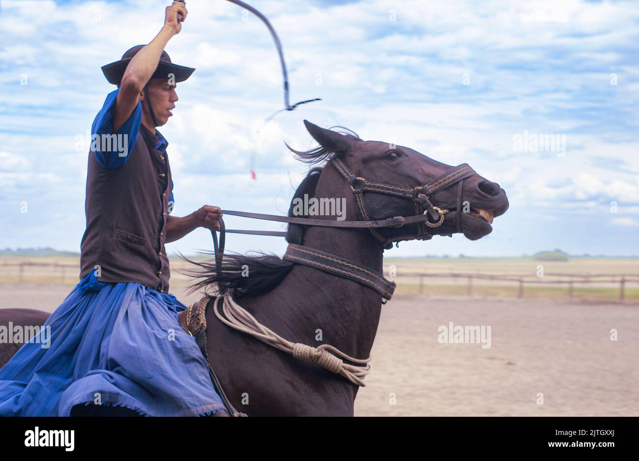 Magyar cowboy performance on a ranch in Hungary shows horse well