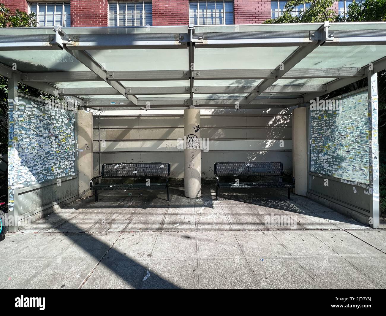 Seattle, USA. 24 Aug, 2022. Swedish Hospital name stickers at a bus