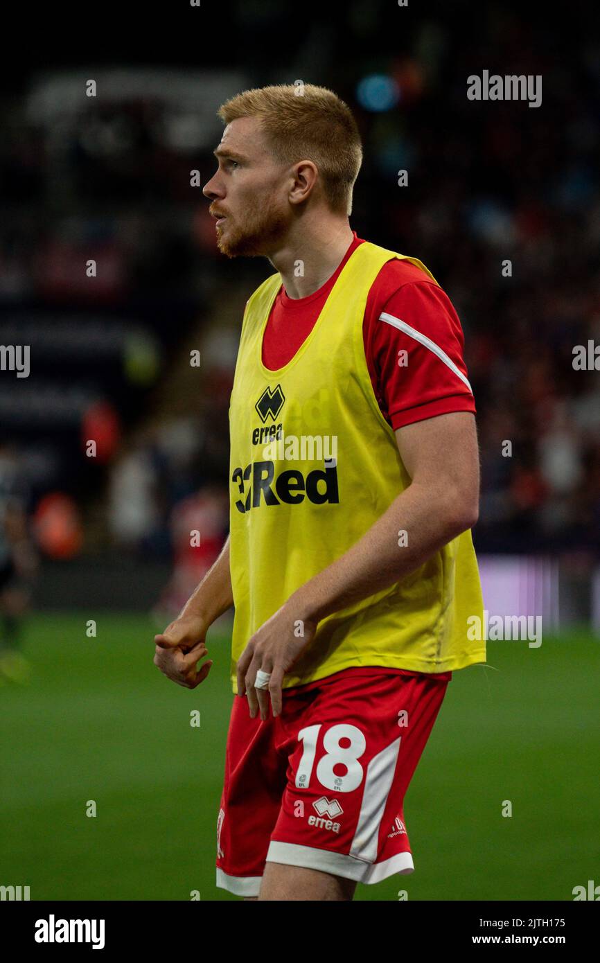 Watford, UK. 30th Aug, 2022. Duncan Watmore #18 of Middlesbrough substitute warming up in Watford, United Kingdom on 8/30/2022. (Photo by Richard Washbrooke/News Images/Sipa USA) Credit: Sipa USA/Alamy Live News Stock Photo