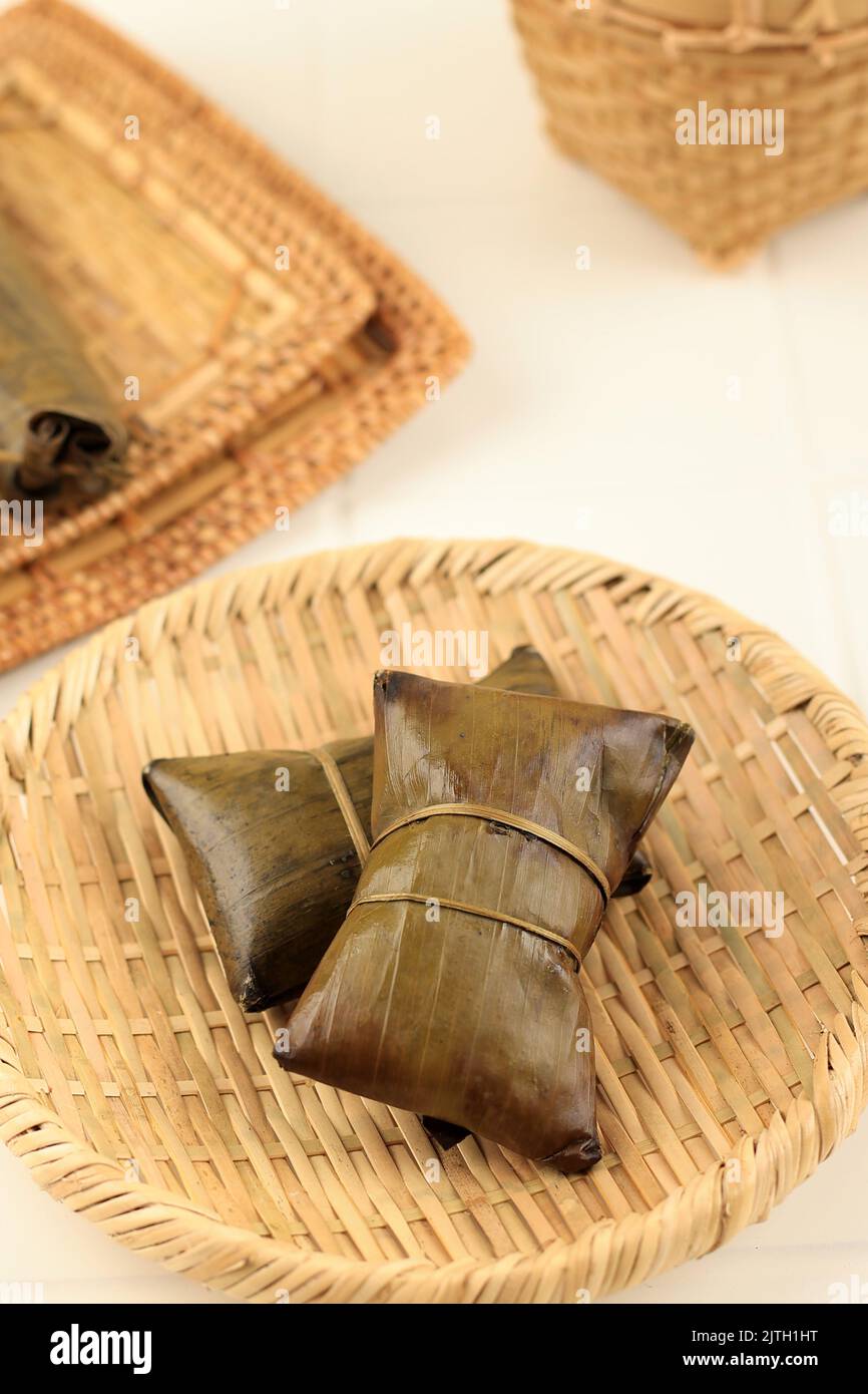 Buras or Burasa, Indonesian Rice Cake made from Boiled Rice in Coconut Milk, Wrapped with Banana