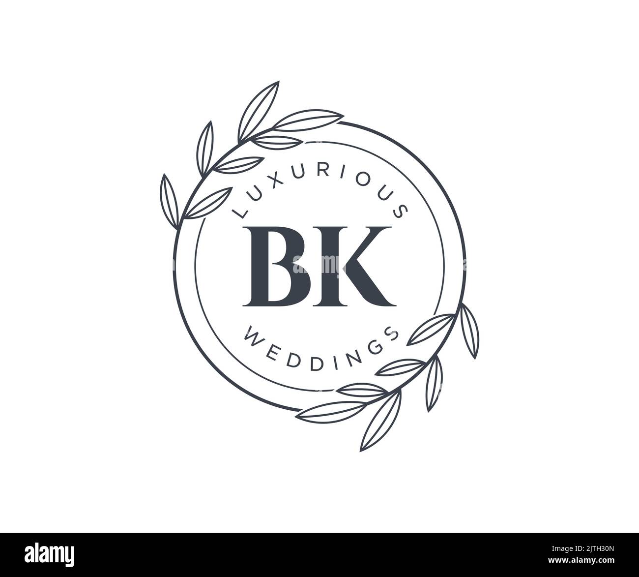 BK Initials letter Wedding monogram logos template, hand drawn modern minimalistic and floral templates for Invitation cards, Save the Date, elegant Stock Vector