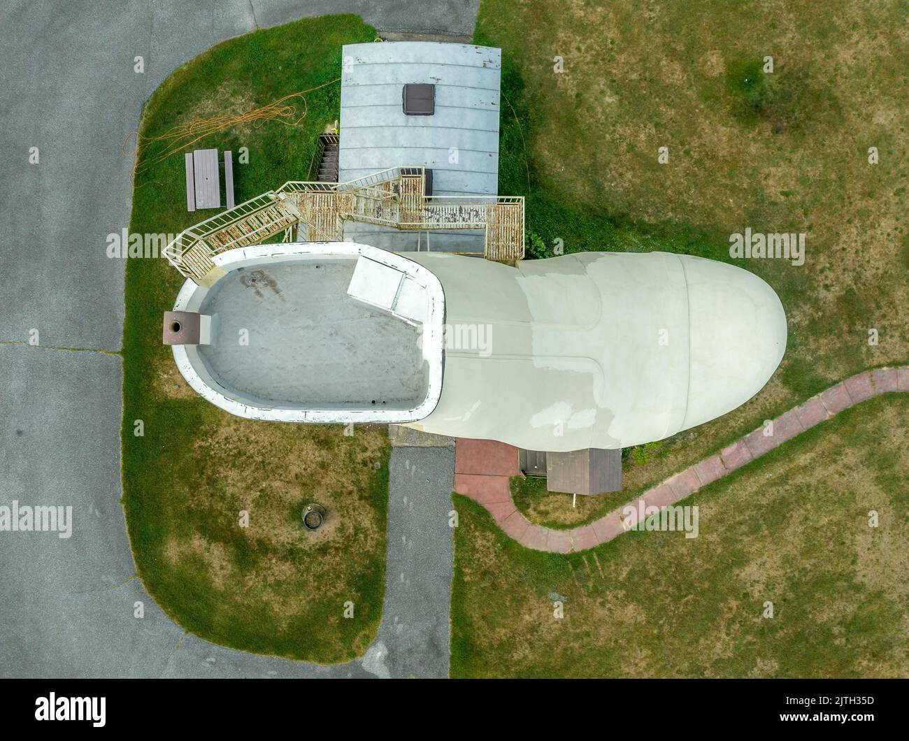 Aerial view of a shoe shaped house in rural Pennsylvania Stock Photo