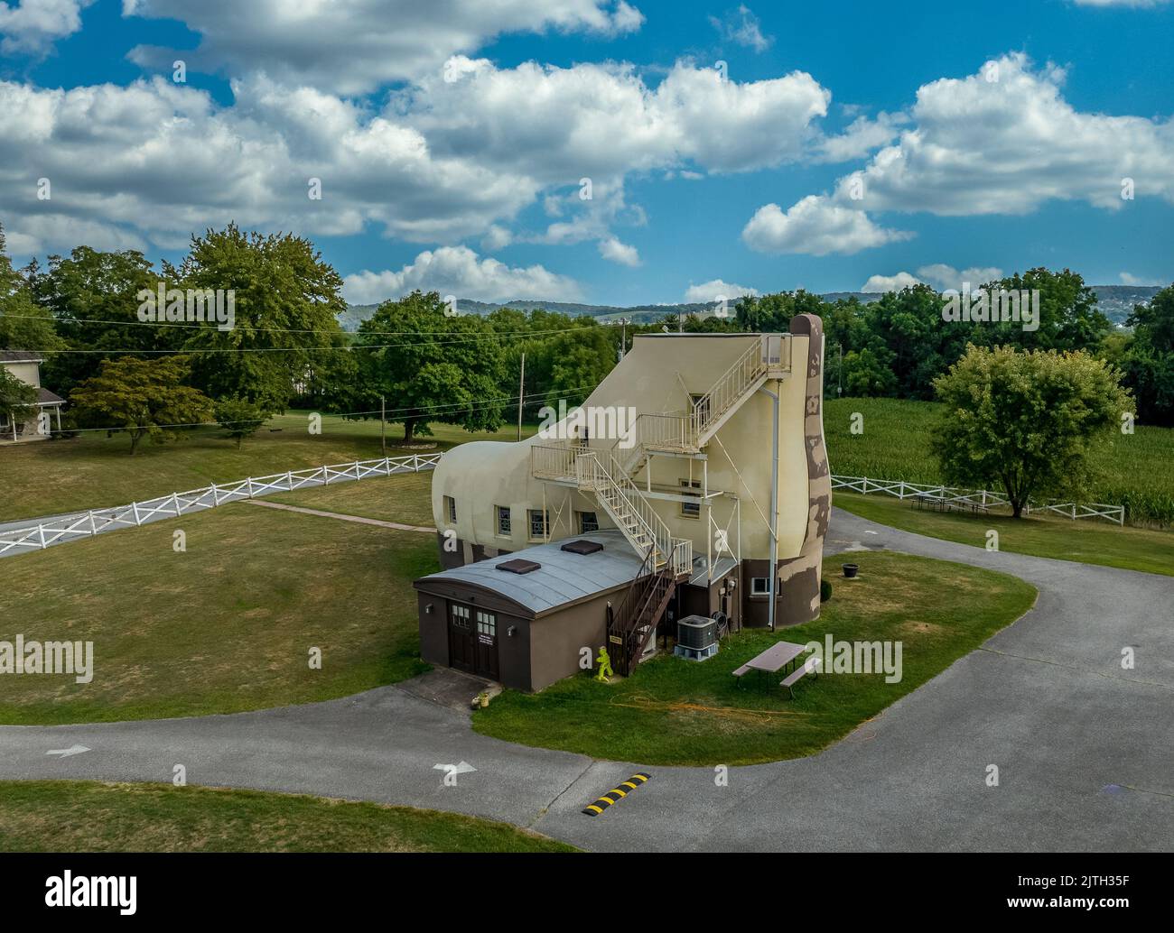 Aerial view of a shoe shaped house in rural Pennsylvania Stock Photo