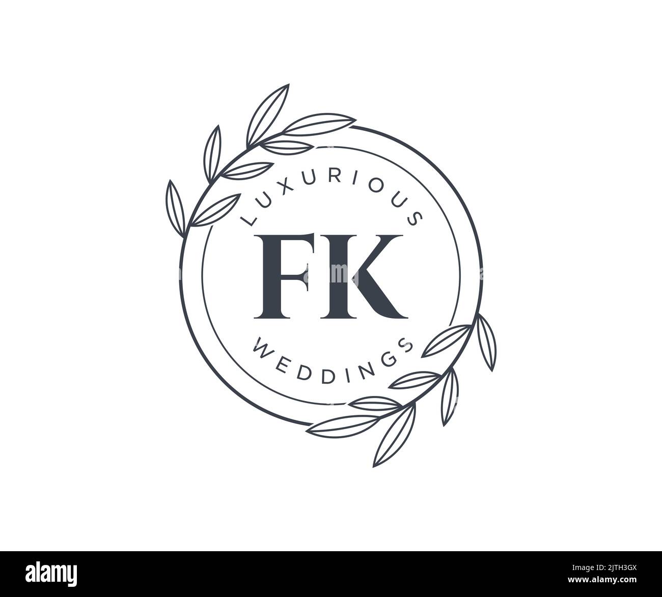 FK Initials letter Wedding monogram logos template, hand drawn modern minimalistic and floral templates for Invitation cards, Save the Date, elegant Stock Vector