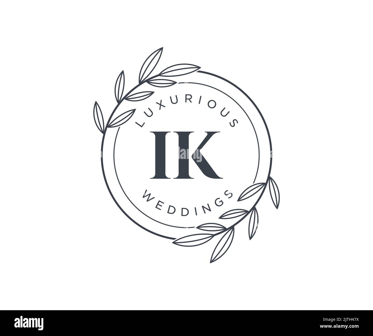 IK Initials letter Wedding monogram logos template, hand drawn modern minimalistic and floral templates for Invitation cards, Save the Date, elegant Stock Vector