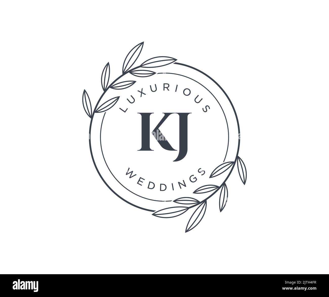 KJ Initials letter Wedding monogram logos template, hand drawn modern minimalistic and floral templates for Invitation cards, Save the Date, elegant Stock Vector