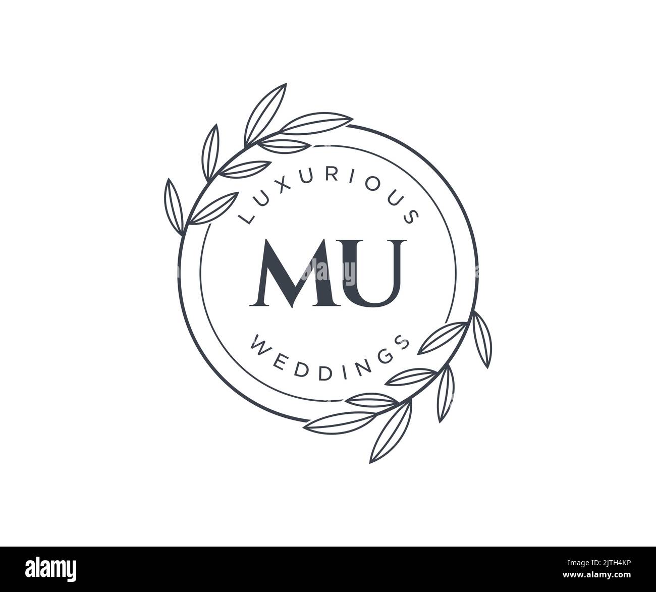 MU Initials letter Wedding monogram logos template, hand drawn modern minimalistic and floral templates for Invitation cards, Save the Date, elegant Stock Vector