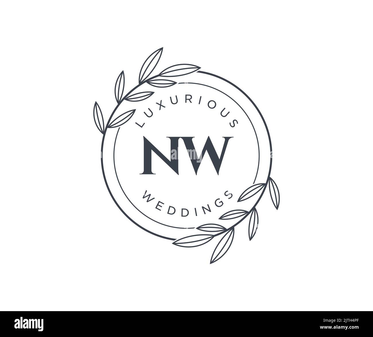 NW Initials letter Wedding monogram logos template, hand drawn modern minimalistic and floral templates for Invitation cards, Save the Date, elegant Stock Vector