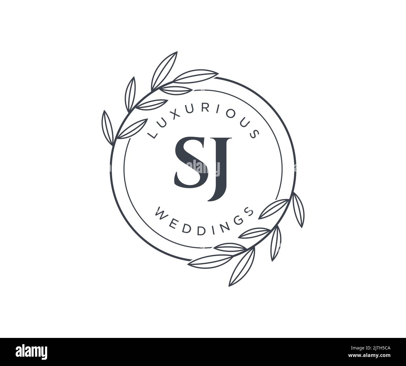 SJ Initials letter Wedding monogram logos template, hand drawn modern minimalistic and floral templates for Invitation cards, Save the Date, elegant Stock Vector