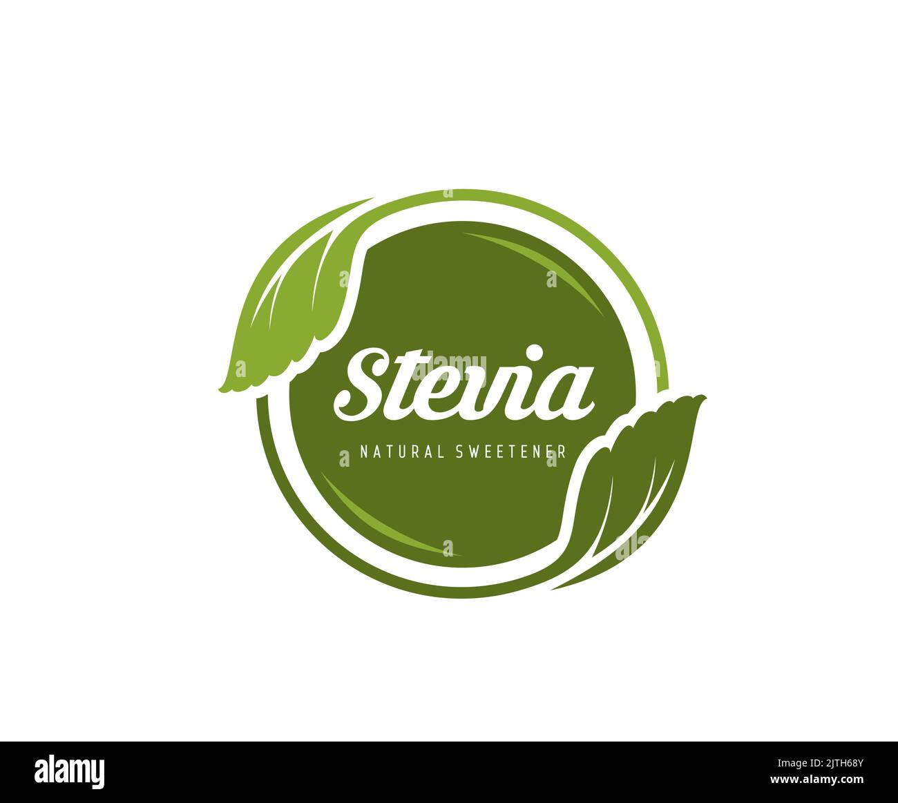 Stevia leaves icon. Natural food sweetener round sticker, stevia leaves
