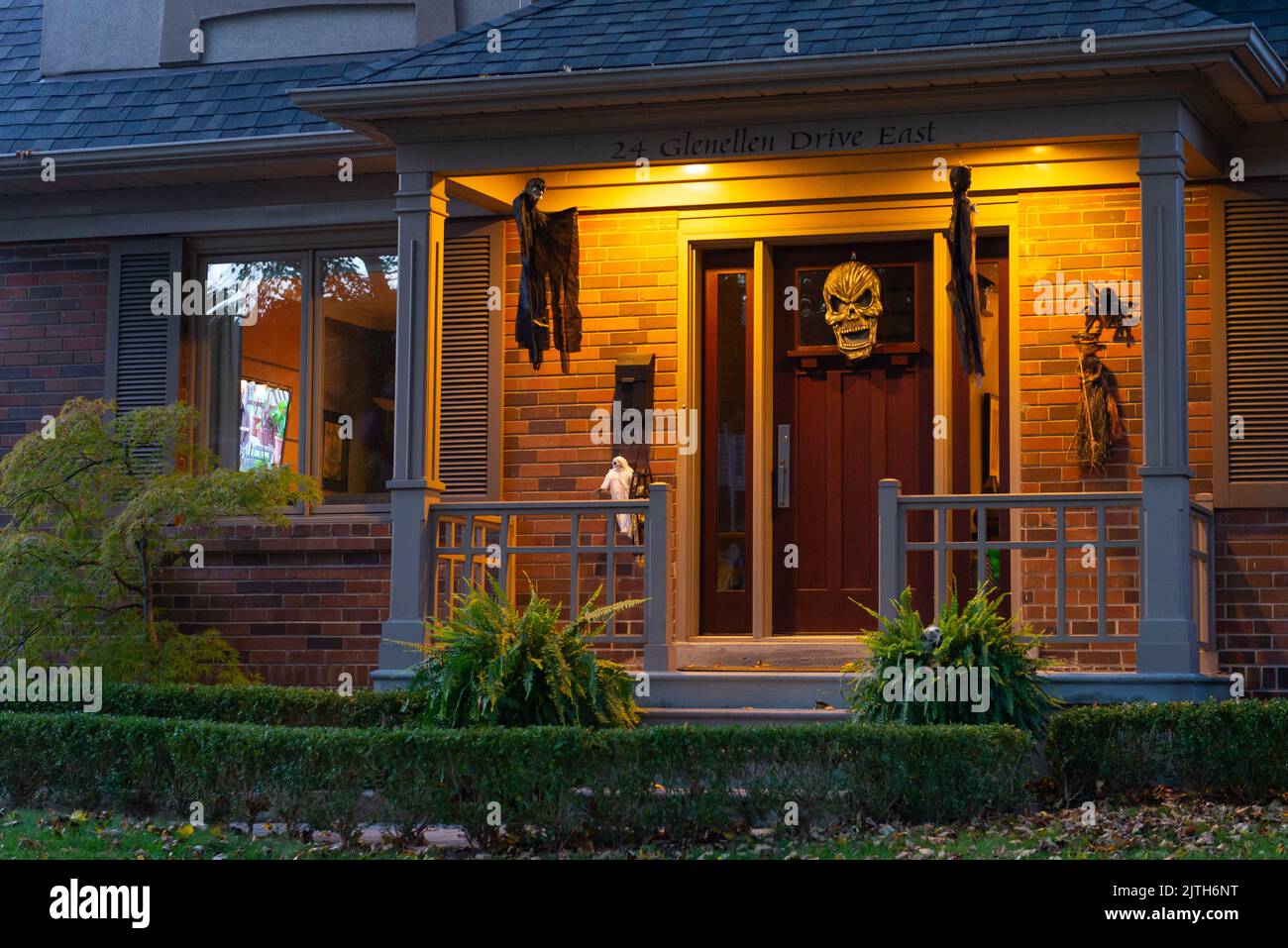 Evening view of a beautiful Halloween decorated house in Toronto