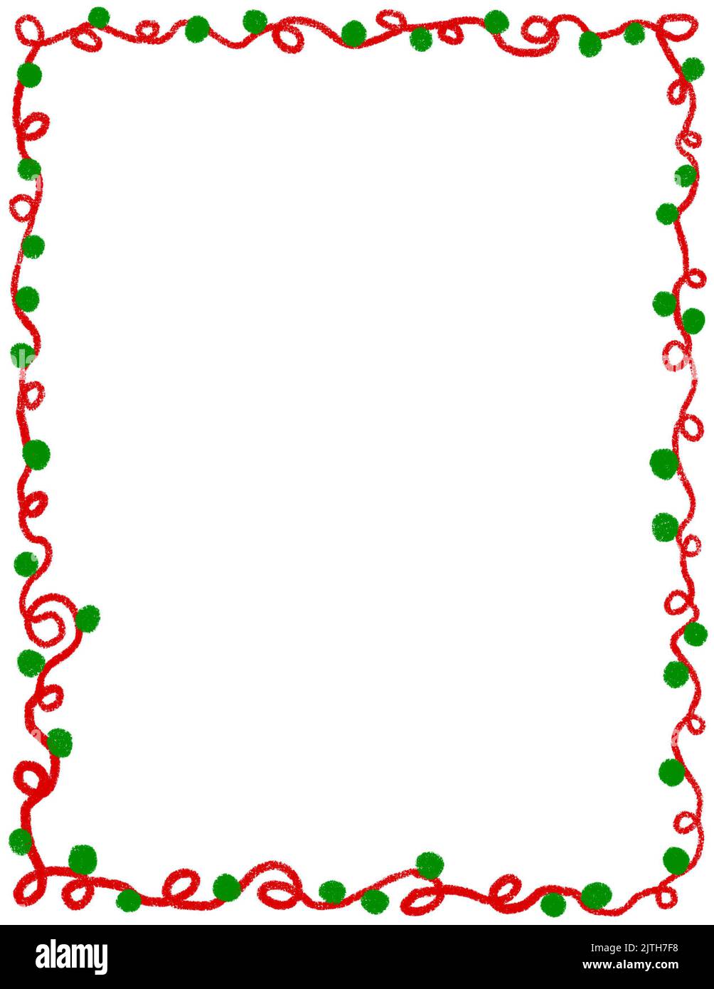 Hand drawn Christms frame with red green traditional ornaments and empty copyspace. December winter xmas decoration border, season holiday decor edge design, simple minimalist style doodle cartoon Stock Photo