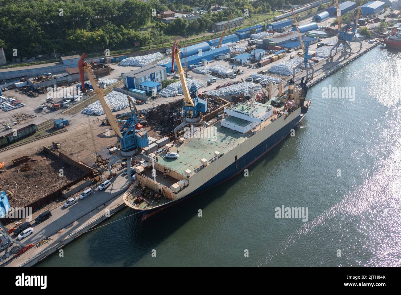 Vladivostok, Russia - June 24, 2022: The vessel is at the berth for unloading. Stock Photo
