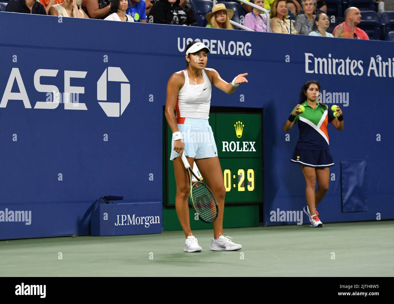 Emma Raducanu In Action Against Alize Cornet During Day Two Of The US 