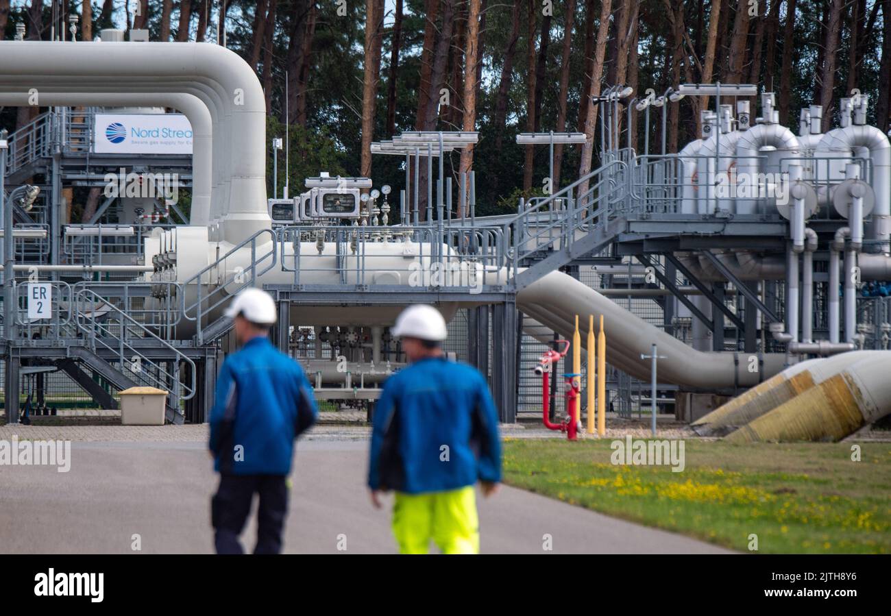 30 August 2022, MecklenburgWestern Pomerania, Lubmin Pipe systems and