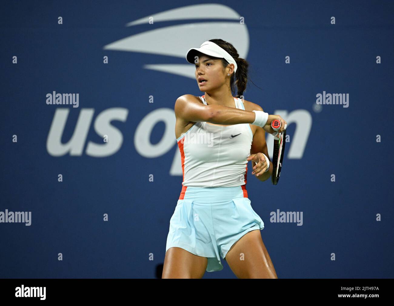 Emma Raducanu In Action Against Alize Cornet During Day Two Of The US 