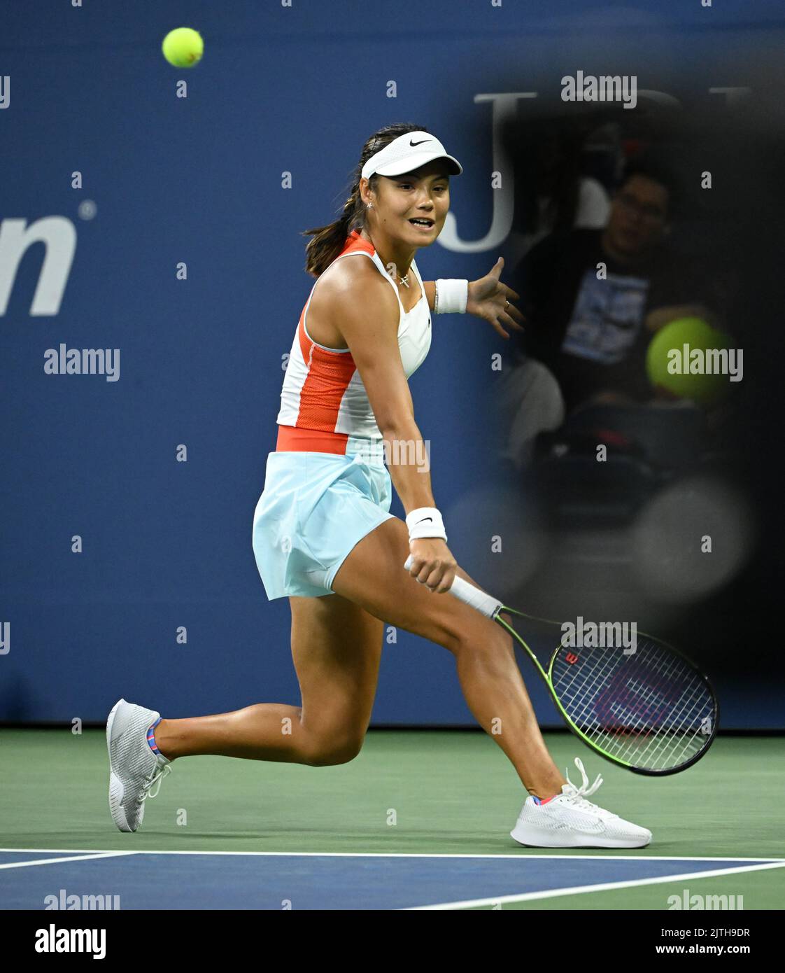 Emma Raducanu In Action Against Alize Cornet During Day Two Of The US 