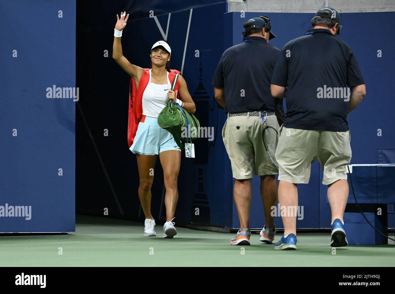 Emma Raducanu walks out for her match against Alize Cornet during day two of the US Open at the USTA Billie Jean King National Tennis Center, New York. Picture date: Tuesday August 30, 2022. Stock Photo