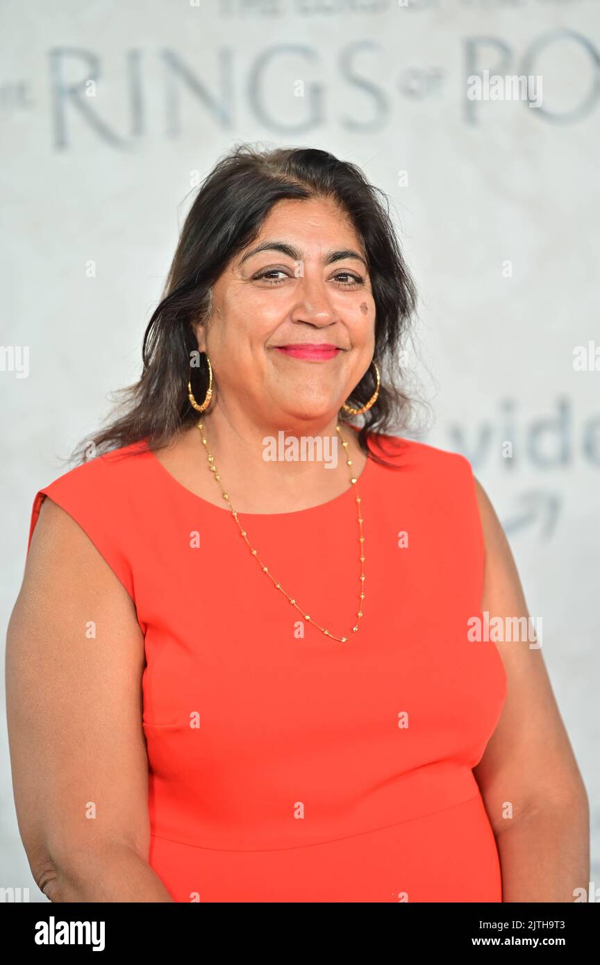 London, UK. - 30th August 2022. Gurinder Chadha arrives at The Lord of the Rings: The Rings of Power' TV show premiere at the ODEON Luxe West End, Leicester square, London, UK. - 30th August 2022. Stock Photo