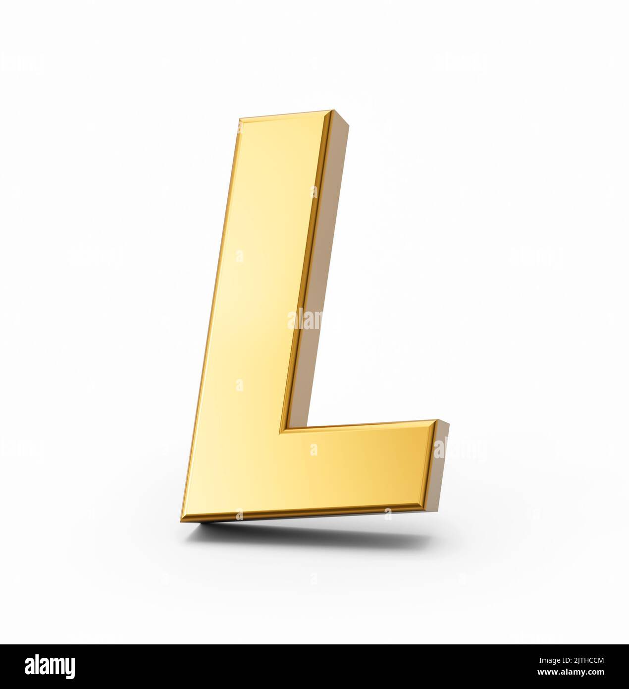A 3D illustration of a golden alphabet L on white isolated background Stock Photo