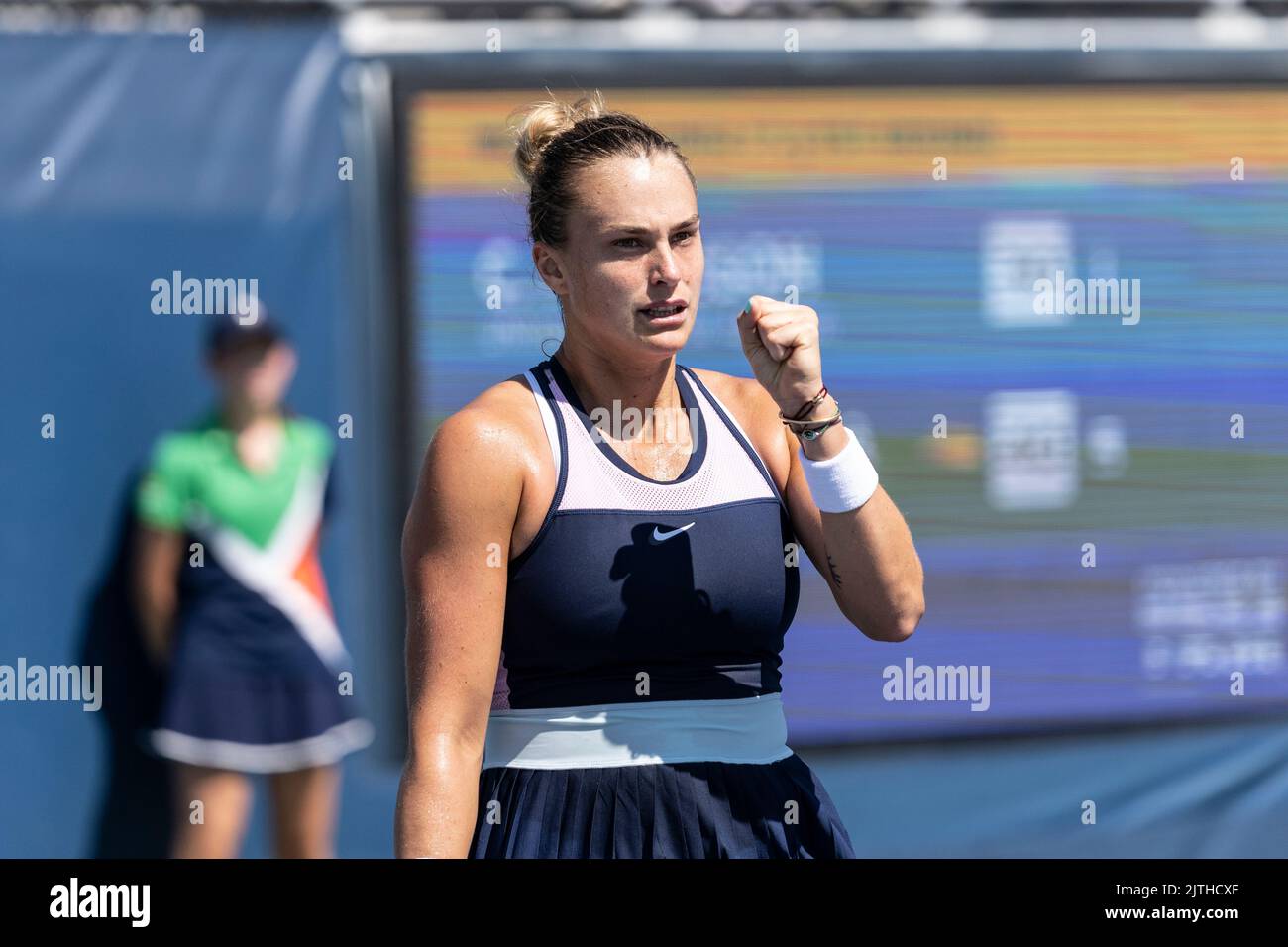 New York, NY - August 30, 2022: Aryna Sabalenka reacts during US Open