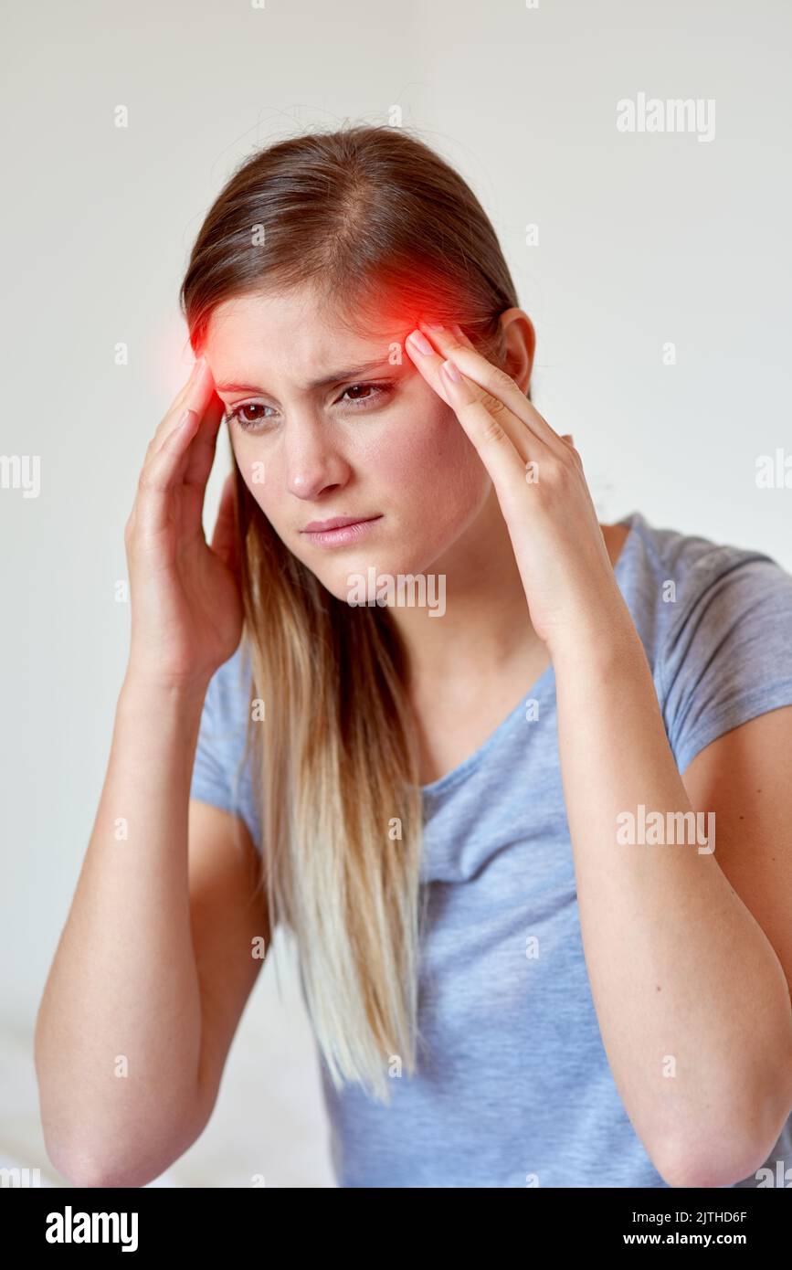 Where has this throbbing headache suddenly come from. a young woman