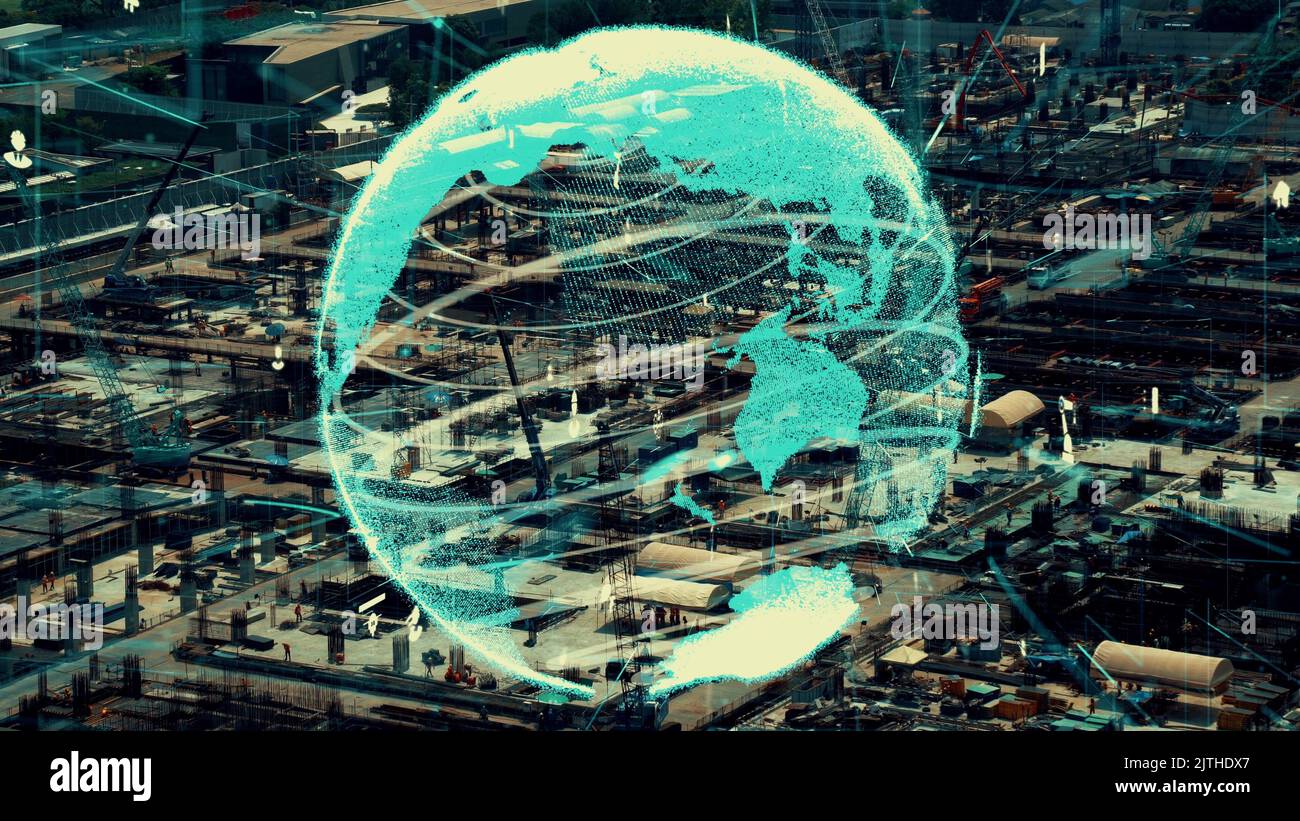 Construction technology concept with alteration graphic over construction site showing concept