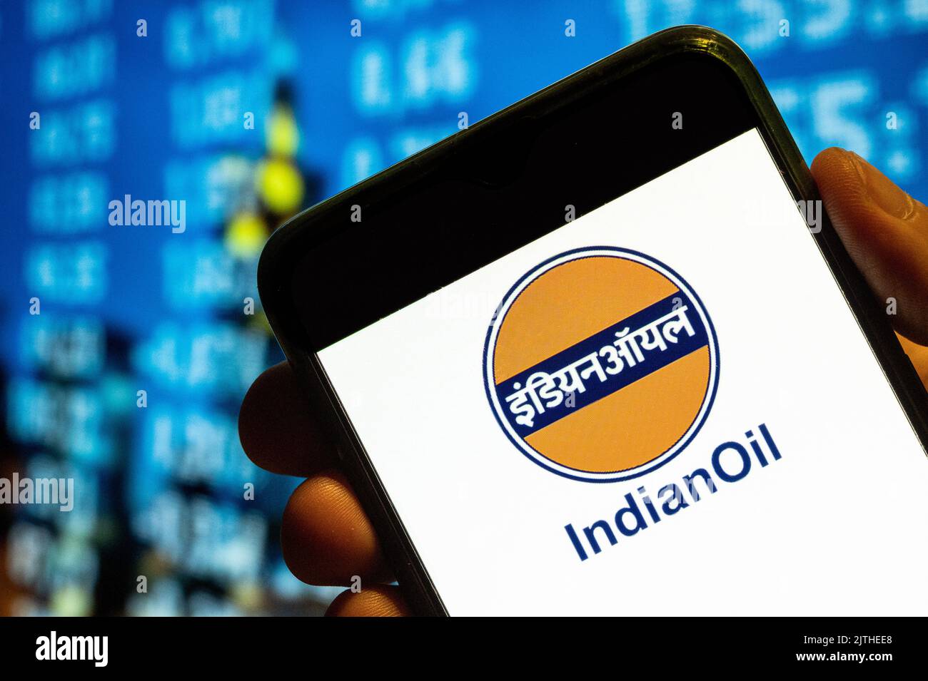 In this photo illustration, the Indian Oil company logo is displayed on ...